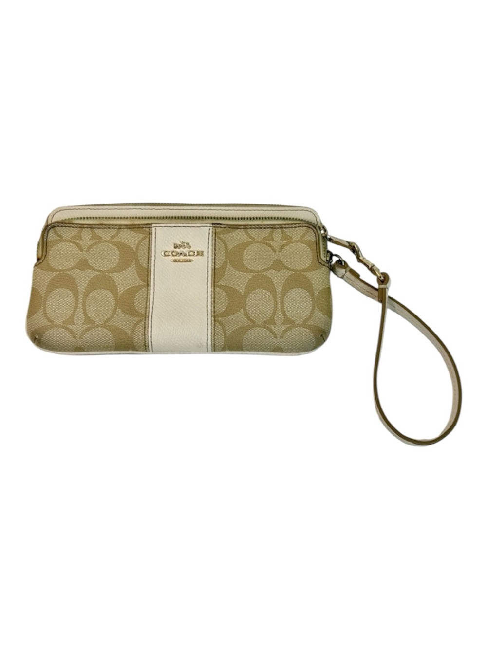 Coach Signature CC Khaki Double Zip Wristlet Wallet F52848